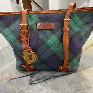 Dooney and Bourke green and blue Tartan Plaid shopper tote